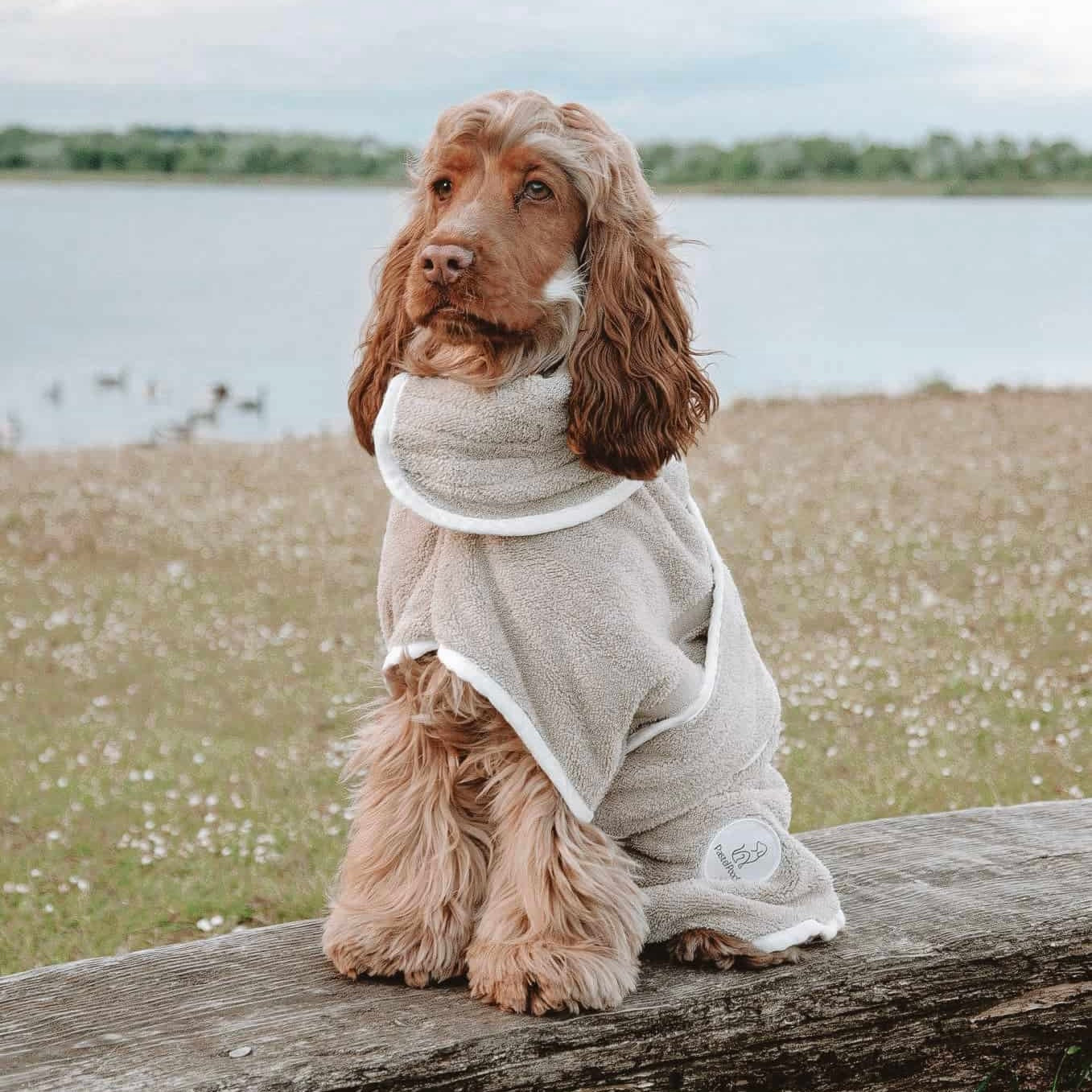 pastel pooch drying robe latte